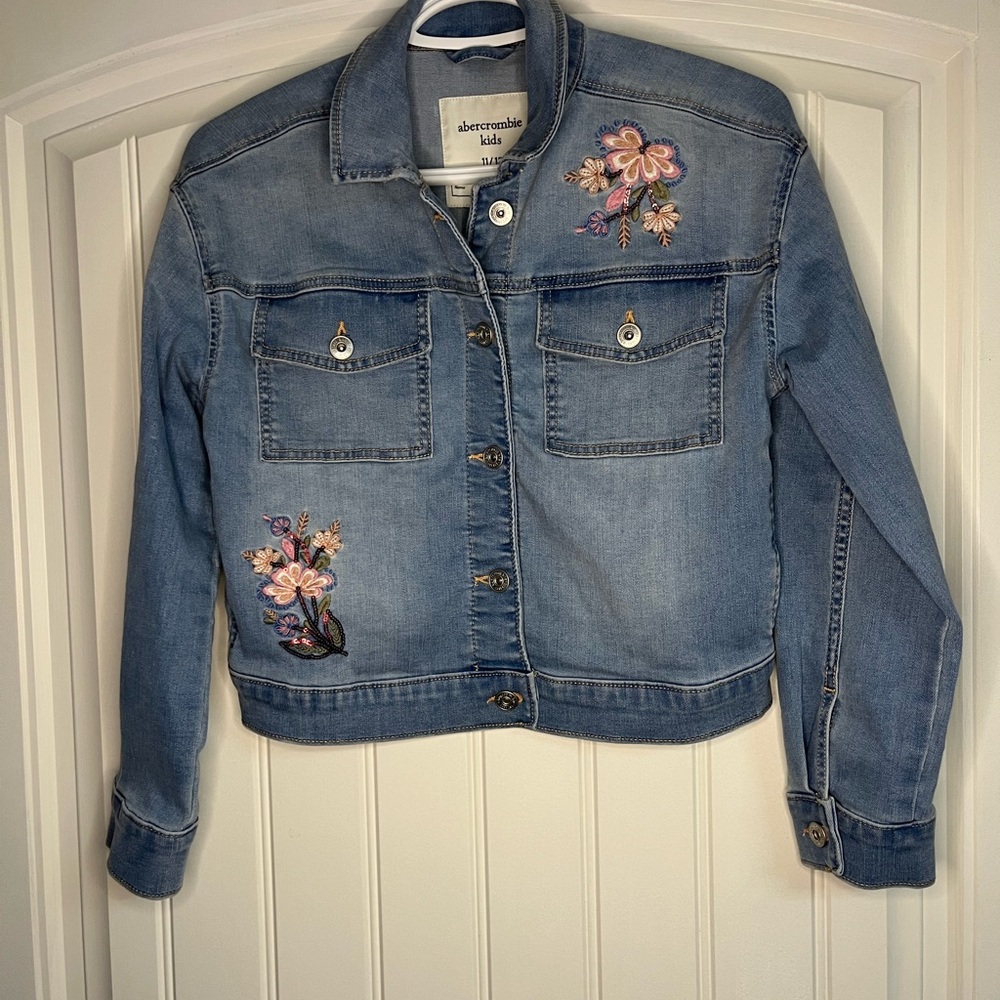 Abercrombie‎ Kids Light Blue Jean Jacket with Floral Details